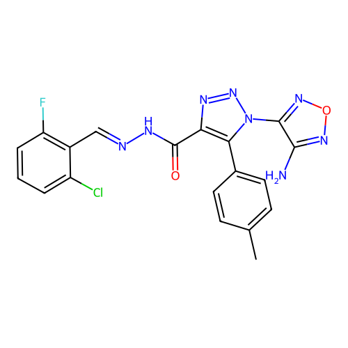 (E)-1-(4-amino-1,2,5-oxadiazol-3-yl)-N'-(2-chloro-6-fluorobenzylidene)-5-(p-tolyl)-1H-1,2,3-triazole-4-carbohydrazide structure