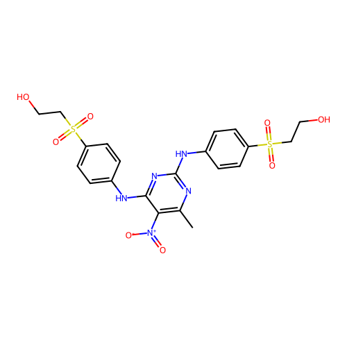 2,2'-(4,4'-((6-methyl-5-nitropyrimidine-2,4-diyl)bis(azanediyl))bis(4,1-phenylenesulfonyl))diethanol structure