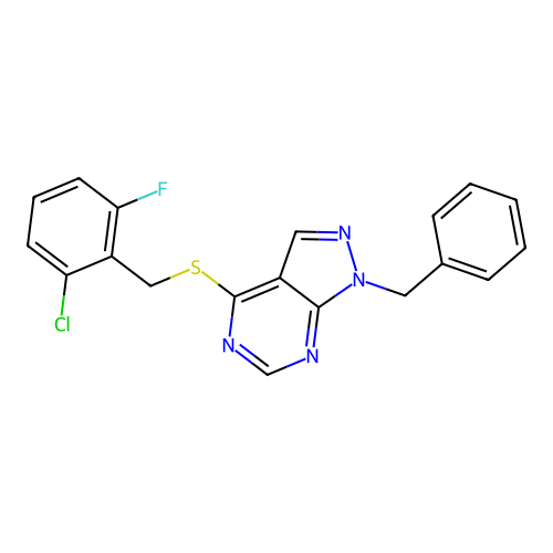 1-benzyl-4-[(2-chloro-6-fluorobenzyl)sulfanyl]-1H-pyrazolo[3,4-d]pyrimidine structure