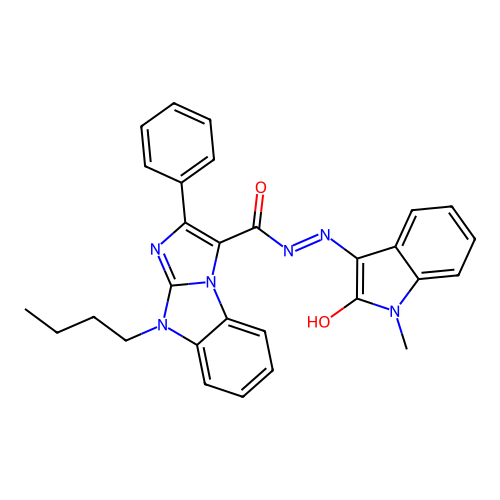 (Z)-9-butyl-N'-(1-methyl-2-oxoindolin-3-ylidene)-2-phenyl-9H-benzo[d]imidazo[1,2-a]imidazole-3-carbohydrazide structure