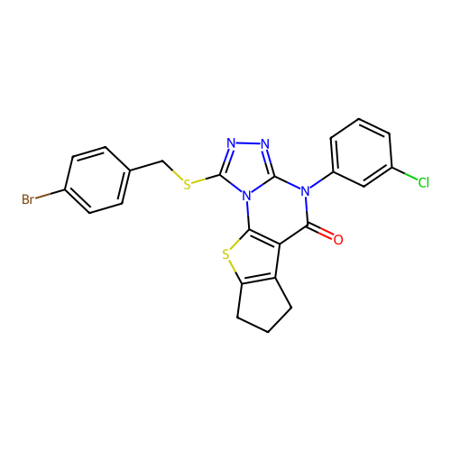 1-((4-bromobenzyl)thio)-4-(3-chlorophenyl)-7,8-dihydro-4H-cyclopenta[4,5]thieno[3,2-e][1,2,4]triazolo[4,3-a]pyrimidin-5(6H)-one structure