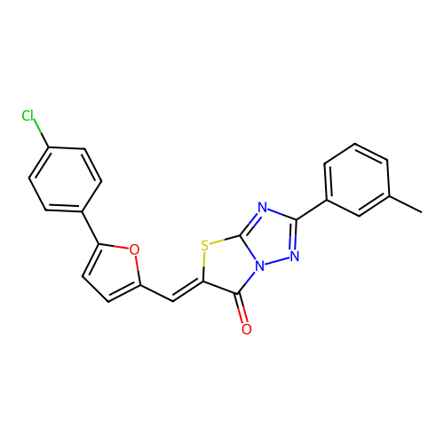 (5Z)-5-{[5-(4-chlorophenyl)furan-2-yl]methylidene}-2-(3-methylphenyl)[1,3]thiazolo[3,2-b][1,2,4]triazol-6(5H)-one structure