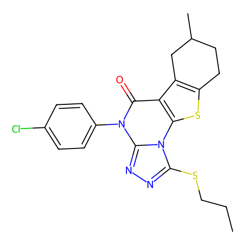 4-(4-chlorophenyl)-7-methyl-1-(propylsulfanyl)-6,7,8,9-tetrahydro[1]benzothieno[3,2-e][1,2,4]triazolo[4,3-a]pyrimidin-5(4H)-one structure