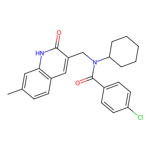 4-chloro-N-cyclohexyl-N-[(7-methyl-2-oxo-1H-quinolin-3-yl)methyl]benzamide structure