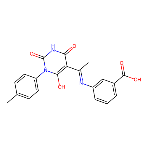 3-[1-[1-(4-methylphenyl)-2,4,6-trioxo-1,3-diazinan-5-ylidene]ethylamino]benzoic Acid structure