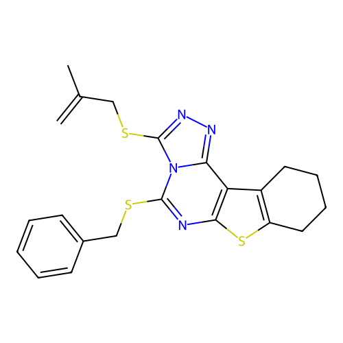 5-(benzylsulfanyl)-3-[(2-methylprop-2-en-1-yl)sulfanyl]-8,9,10,11-tetrahydro[1]benzothieno[3,2-e][1,2,4]triazolo[4,3-c]pyrimidine structure