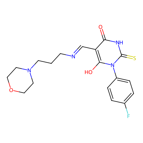 (5E)-1-(4-fluorophenyl)-5-({[3-(morpholin-4-yl)propyl]amino}methylidene)-2-sulfanylpyrimidine-4,6(1H,5H)-dione structure