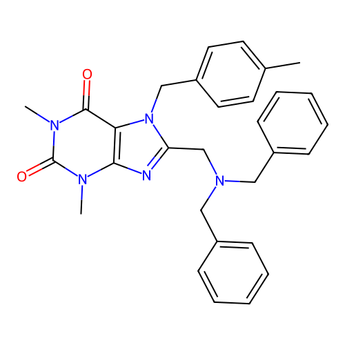 8-[(dibenzylamino)methyl]-1,3-dimethyl-7-(4-methylbenzyl)-3,7-dihydro-1H-purine-2,6-dione structure