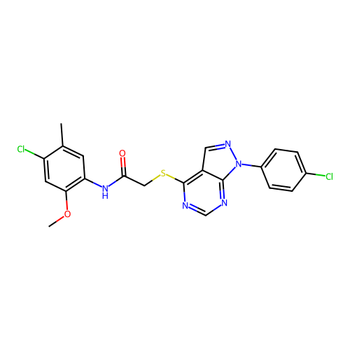 N-(4-chloro-2-methoxy-5-methylphenyl)-2-((1-(4-chlorophenyl)-1H-pyrazolo[3,4-d]pyrimidin-4-yl)thio)acetamide structure