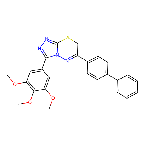 1,2,3-trimethoxy-5-[6-(4-phenylphenyl)(7H-1,2,4-triazolo[3,4-b]1,3,4-thiadiazi n-3-yl)]benzene structure