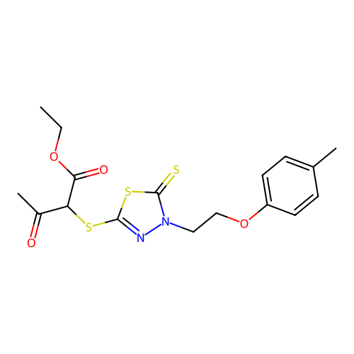ethyl 2-({4-[2-(4-methylphenoxy)ethyl]-5-thioxo-4,5-dihydro-1,3,4-thiadiazol-2-yl}sulfanyl)-3-oxobutanoate structure