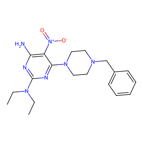 {4-Amino-5-nitro-6-[4-benzylpiperazinyl]pyrimidin-2-yl}diethylamine structure