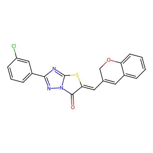 (5Z)-2-(3-chlorophenyl)-5-(2H-chromen-3-ylmethylene)[1,3]thiazolo[3,2-b][1,2,4]triazol-6(5H)-one structure