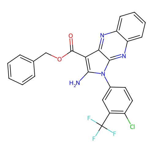 benzyl 2-amino-1-(4-chloro-3-(trifluoromethyl)phenyl)-1H-pyrrolo[2,3-b]quinoxaline-3-carboxylate structure