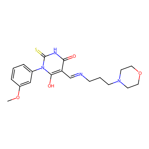 (5E)-1-(3-methoxyphenyl)-5-({[3-(morpholin-4-yl)propyl]amino}methylidene)-2-sulfanylpyrimidine-4,6(1H,5H)-dione structure