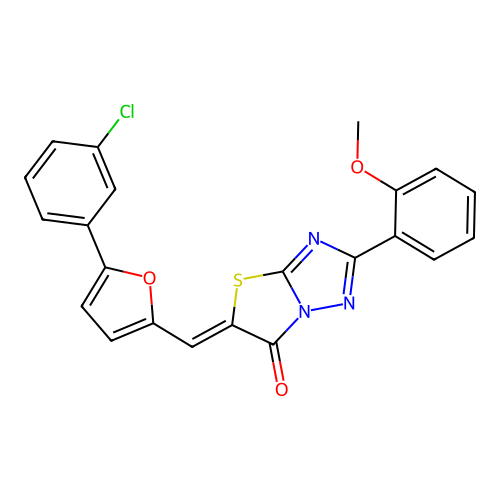 (5Z)-5-{[5-(3-chlorophenyl)furan-2-yl]methylidene}-2-(2-methoxyphenyl)[1,3]thiazolo[3,2-b][1,2,4]triazol-6(5H)-one structure