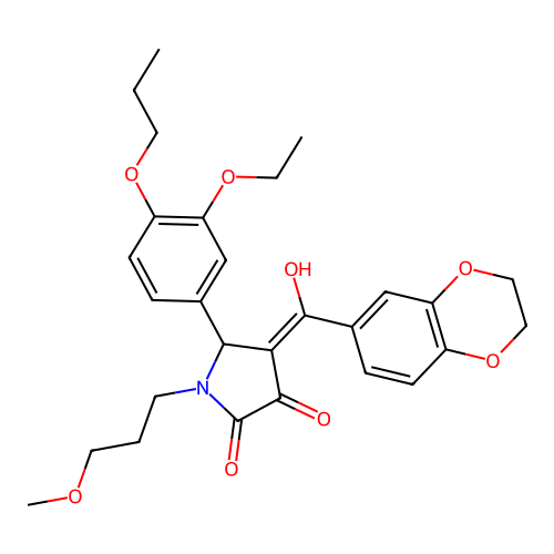 (4E)-4-[2,3-dihydro-1,4-benzodioxin-6-yl(hydroxy)methylidene]-5-(3-ethoxy-4-propoxyphenyl)-1-(3-methoxypropyl)pyrrolidine-2,3-dione structure