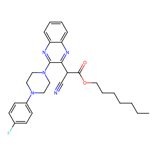 Heptyl cyano{3-[4-(4-fluorophenyl)piperazin-1-yl]quinoxalin-2-yl}acetate structure