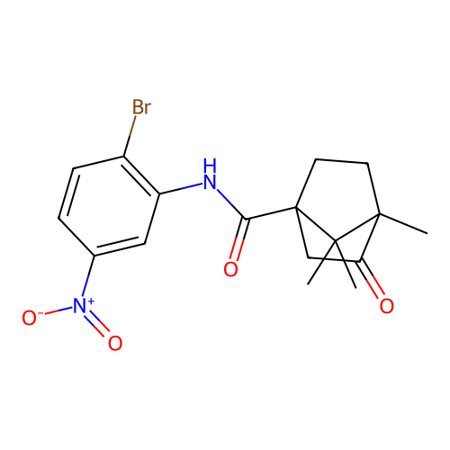 N-(2-bromo-5-nitrophenyl)-4,7,7-trimethyl-3-oxobicyclo[2.2.1]heptane-1-carboxamide structure