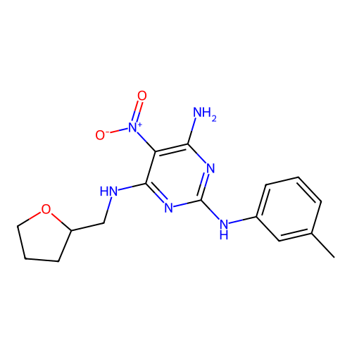 5-nitro-N4-((tetrahydrofuran-2-yl)methyl)-N2-(m-tolyl)pyrimidine-2,4,6-triamine structure