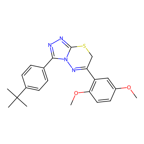 3-(4-tert-butylphenyl)-6-(2,5-dimethoxyphenyl)-7H-[1,2,4]triazolo[3,4-b][1,3,4]thiadiazine structure