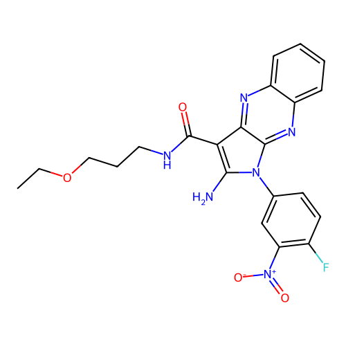 2-amino-N-(3-ethoxypropyl)-1-(4-fluoro-3-nitrophenyl)-1H-pyrrolo[2,3-b]quinoxaline-3-carboxamide structure