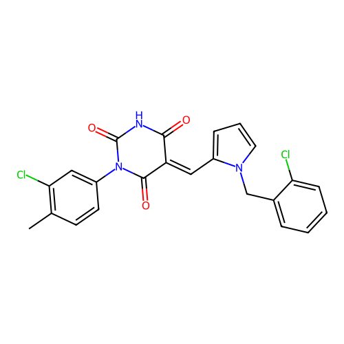 (5E)-1-(3-chloro-4-methylphenyl)-5-[[1-[(2-chlorophenyl)methyl]pyrrol-2-yl]methylidene]-1,3-diazinane-2,4,6-trione structure
