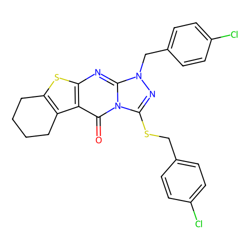 1-(4-chlorobenzyl)-3-((4-chlorobenzyl)thio)-6,7,8,9-tetrahydrobenzo[4,5]thieno[2,3-d][1,2,4]triazolo[4,3-a]pyrimidin-5(1H)-one structure
