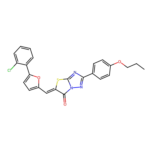(Z)-5-((5-(2-chlorophenyl)furan-2-yl)methylene)-2-(4-propoxyphenyl)thiazolo[3,2-b][1,2,4]triazol-6(5H)-one structure