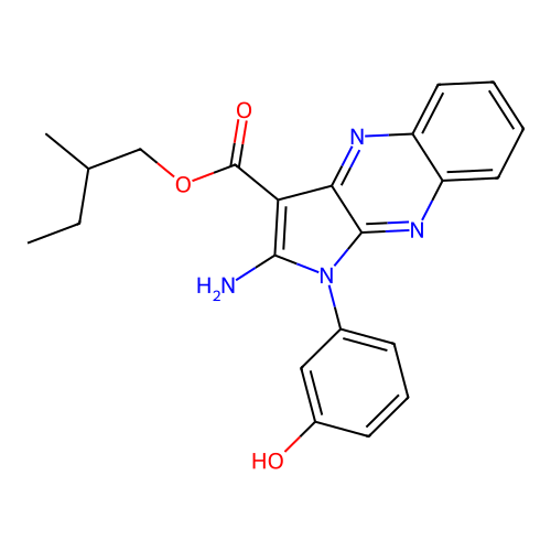 2-methylbutyl 2-amino-1-(3-hydroxyphenyl)-1H-pyrrolo[2,3-b]quinoxaline-3-carboxylate structure
