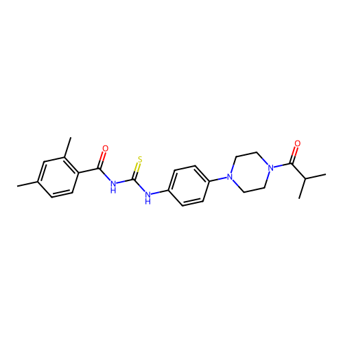 2,4-dimethyl-N-({4-[4-(2-methylpropanoyl)piperazin-1-yl]phenyl}carbamothioyl)benzamide structure