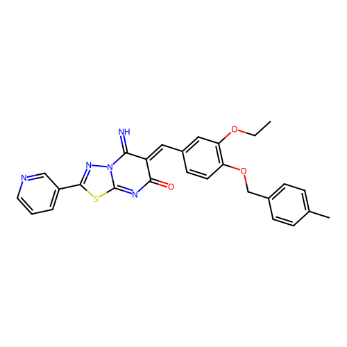 (6Z)-6-[[3-ethoxy-4-[(4-methylphenyl)methoxy]phenyl]methylidene]-5-imino-2-pyridin-3-yl-[1,3,4]thiadiazolo[3,2-a]pyrimidin-7-one structure
