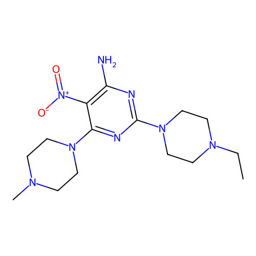2-(4-Ethylpiperazin-1-yl)-6-(4-methylpiperazin-1-yl)-5-nitropyrimidin-4-amine structure