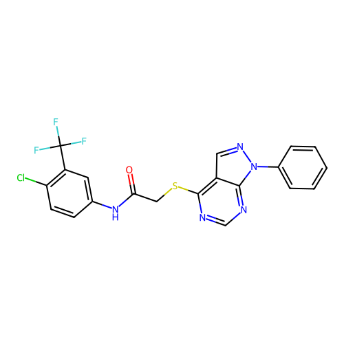 N-(4-chloro-3-(trifluoromethyl)phenyl)-2-((1-phenyl-1H-pyrazolo[3,4-d]pyrimidin-4-yl)thio)acetamide structure