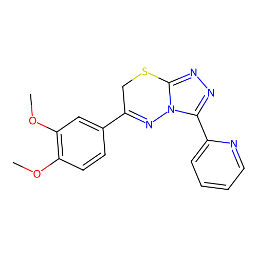 6-(3,4-dimethoxyphenyl)-3-(pyridin-2-yl)-7H-[1,2,4]triazolo[3,4-b][1,3,4]thiadiazine structure
