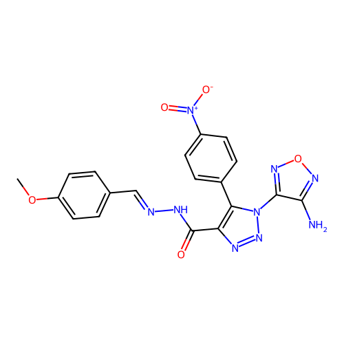 (E)-1-(4-amino-1,2,5-oxadiazol-3-yl)-N'-(4-methoxybenzylidene)-5-(4-nitrophenyl)-1H-1,2,3-triazole-4-carbohydrazide structure