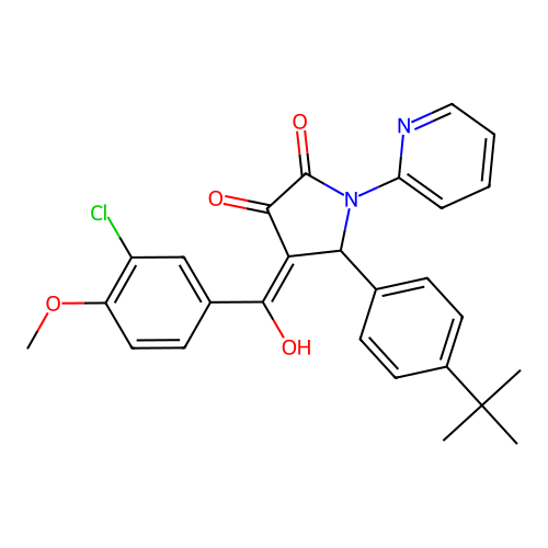 (E)-[2-(4-tert-butylphenyl)-4,5-dioxo-1-(pyridinium-2-yl)pyrrolidin-3-ylidene](3-chloro-4-methoxyphenyl)methanolate structure