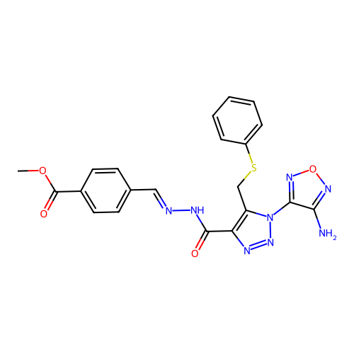 (E)-methyl 4-((2-(1-(4-amino-1,2,5-oxadiazol-3-yl)-5-((phenylthio)methyl)-1H-1,2,3-triazole-4-carbonyl)hydrazono)methyl)benzoate structure
