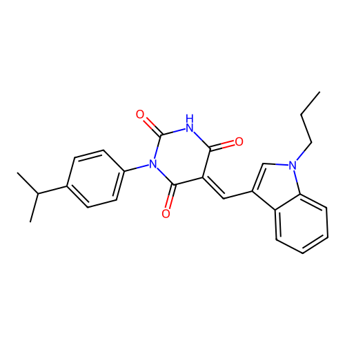 1-(4-propan-2-ylphenyl)-5-[(1-propylindol-3-yl)methylidene]-1,3-diazinane-2,4,6-trione structure