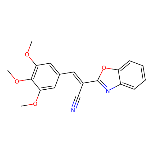 (2E)-2-(1,3-benzoxazol-2-yl)-3-(3,4,5-trimethoxyphenyl)prop-2-enenitrile structure