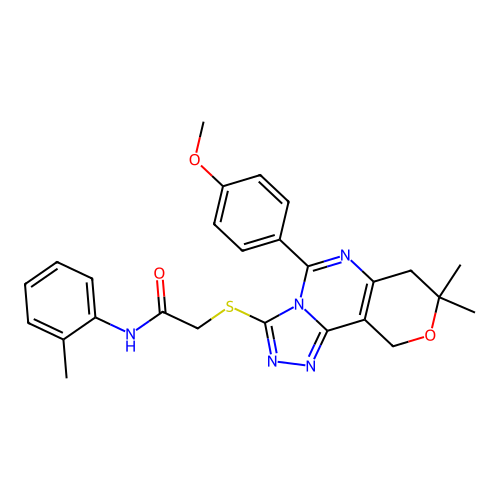 2-((5-(4-methoxyphenyl)-8,8-dimethyl-8,10-dihydro-7H-pyrano[3,4-e][1,2,4]triazolo[4,3-c]pyrimidin-3-yl)thio)-N-(o-tolyl)acetamide structure