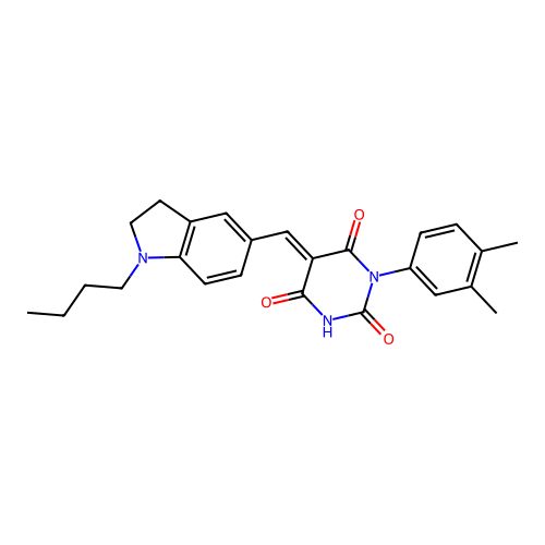 (5E)-5-[(1-butyl-2,3-dihydro-1H-indol-5-yl)methylidene]-3-(3,4-dimethylphenyl)-6-hydroxypyrimidine-2,4(3H,5H)-dione structure