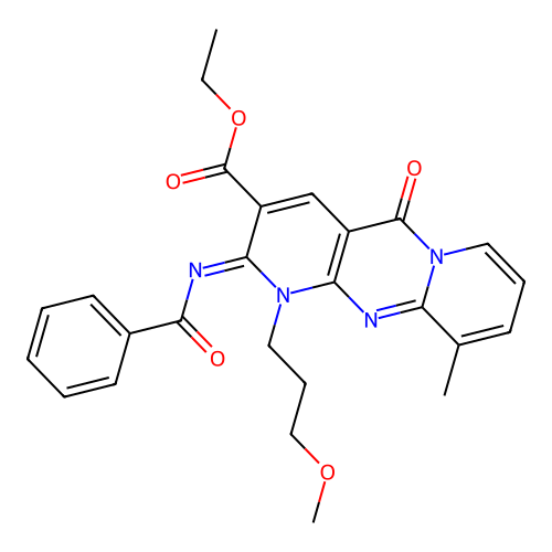 (Z)-ethyl 2-(benzoylimino)-1-(3-methoxypropyl)-10-methyl-5-oxo-2,5-dihydro-1H-dipyrido[1,2-a:2',3'-d]pyrimidine-3-carboxylate structure