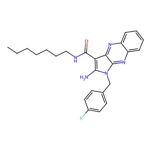 2-amino-1-(4-fluorobenzyl)-N-heptyl-1H-pyrrolo[2,3-b]quinoxaline-3-carboxamide structure