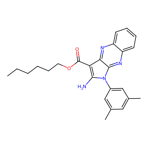 hexyl 2-amino-1-(3,5-dimethylphenyl)-1H-pyrrolo[2,3-b]quinoxaline-3-carboxylate structure