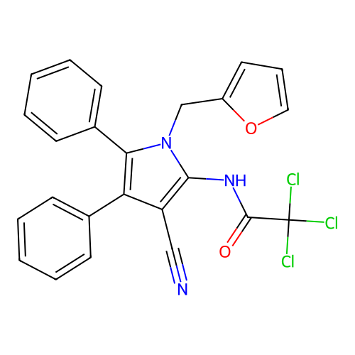 2,2,2-trichloro-N-[3-cyano-1-(furan-2-ylmethyl)-4,5-diphenyl-1H-pyrrol-2-yl]acetamide structure
