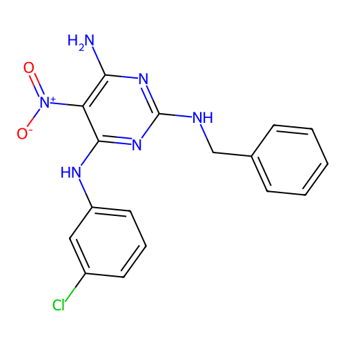 {6-Amino-5-nitro-2-[benzylamino]pyrimidin-4-yl}(3-chlorophenyl)amine structure