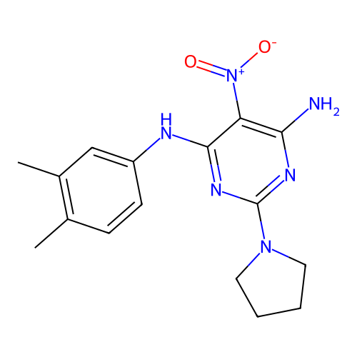 (6-Amino-5-nitro-2-pyrrolidinylpyrimidin-4-yl)(3,4-dimethylphenyl)amine structure