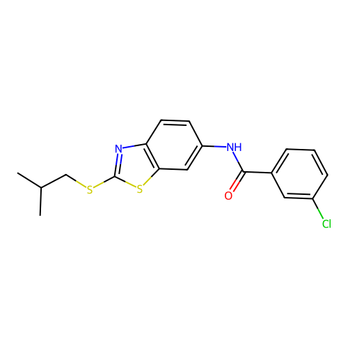 3-chloro-N-{2-[(2-methylpropyl)sulfanyl]-1,3-benzothiazol-6-yl}benzamide structure