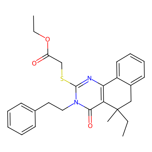 ethyl 2-[(5-ethyl-5-methyl-4-oxo-3-phenethyl-6H-benzo[h]quinazolin-2-yl)sulfanyl]acetate structure